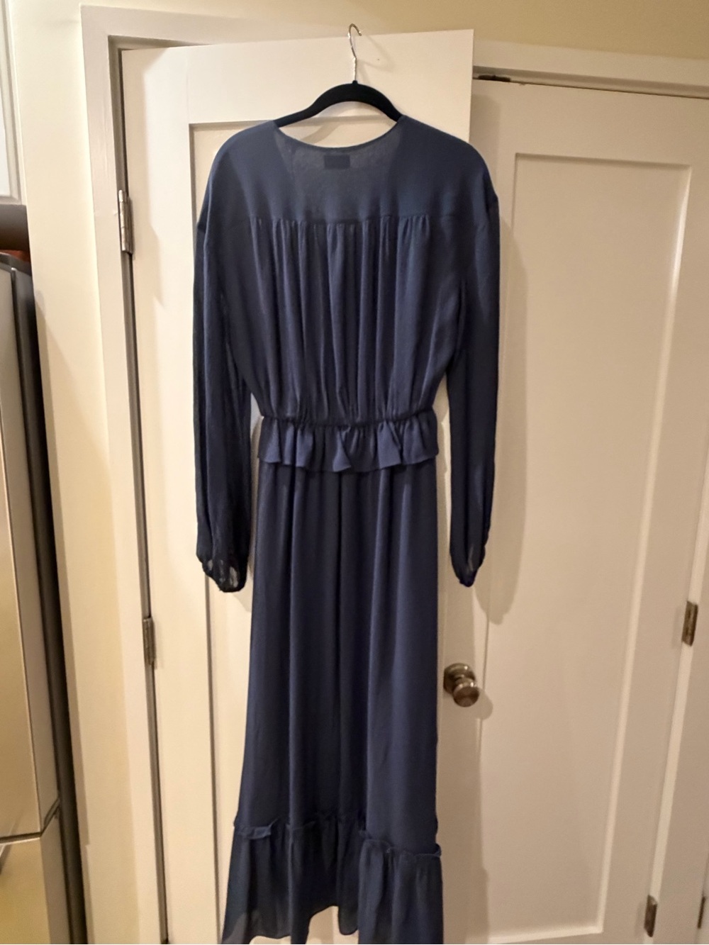 The Kooples Navy Long Sleeve Maxi Dress with Ruffle Waist Detail